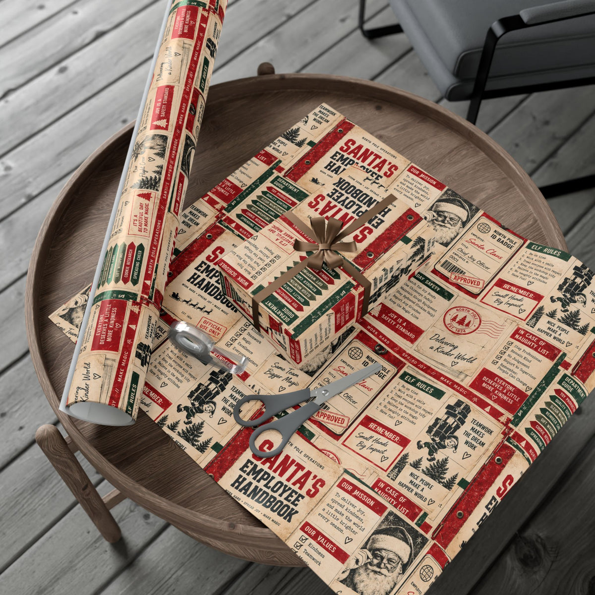 Santa’s Employee Handbook Christmas Wrapping Paper – Funny North Pole Office Holiday Gift Wrap
