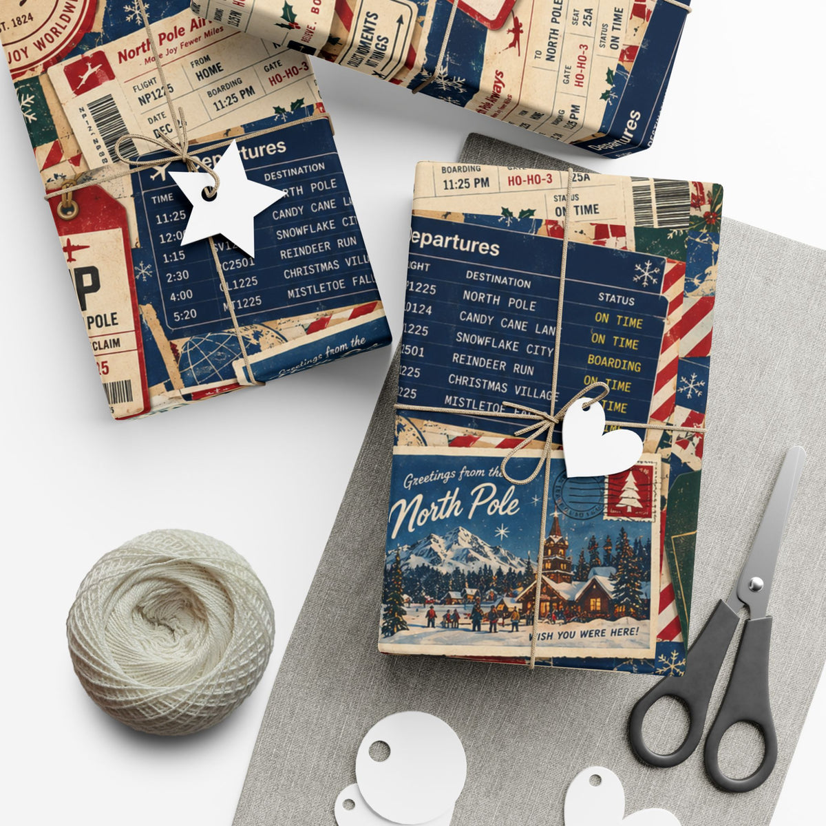 Airmail Vintage Travel Gift Wrap Paper Roll — Retro Postage & Boarding Pass Pattern