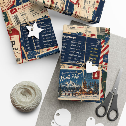 Airmail Vintage Travel Gift Wrap Paper Roll — Retro Postage & Boarding Pass Pattern
