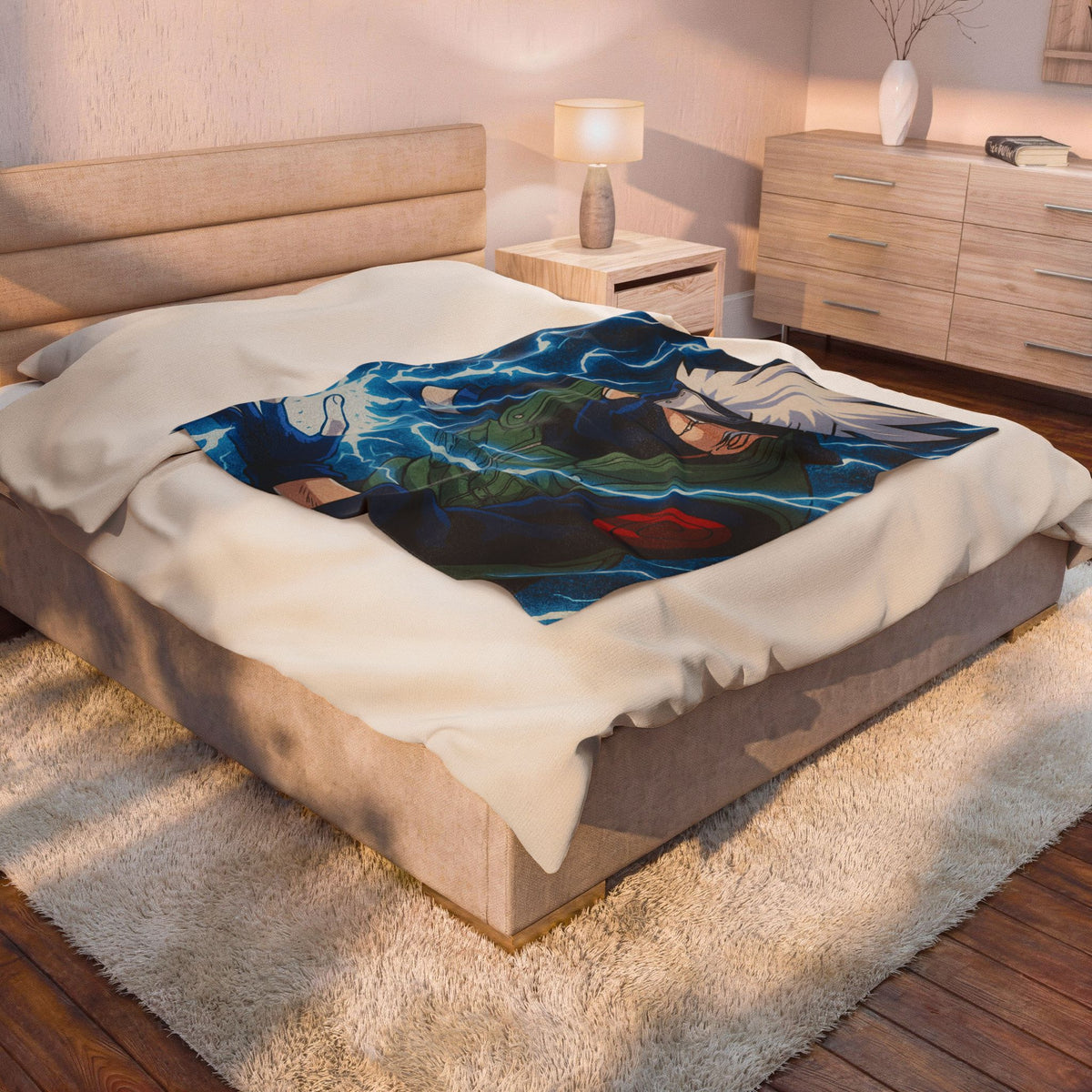 Kakashi Lightning Rasengan Anime Gift Plush Blanket | Anime Ninja Illustration
