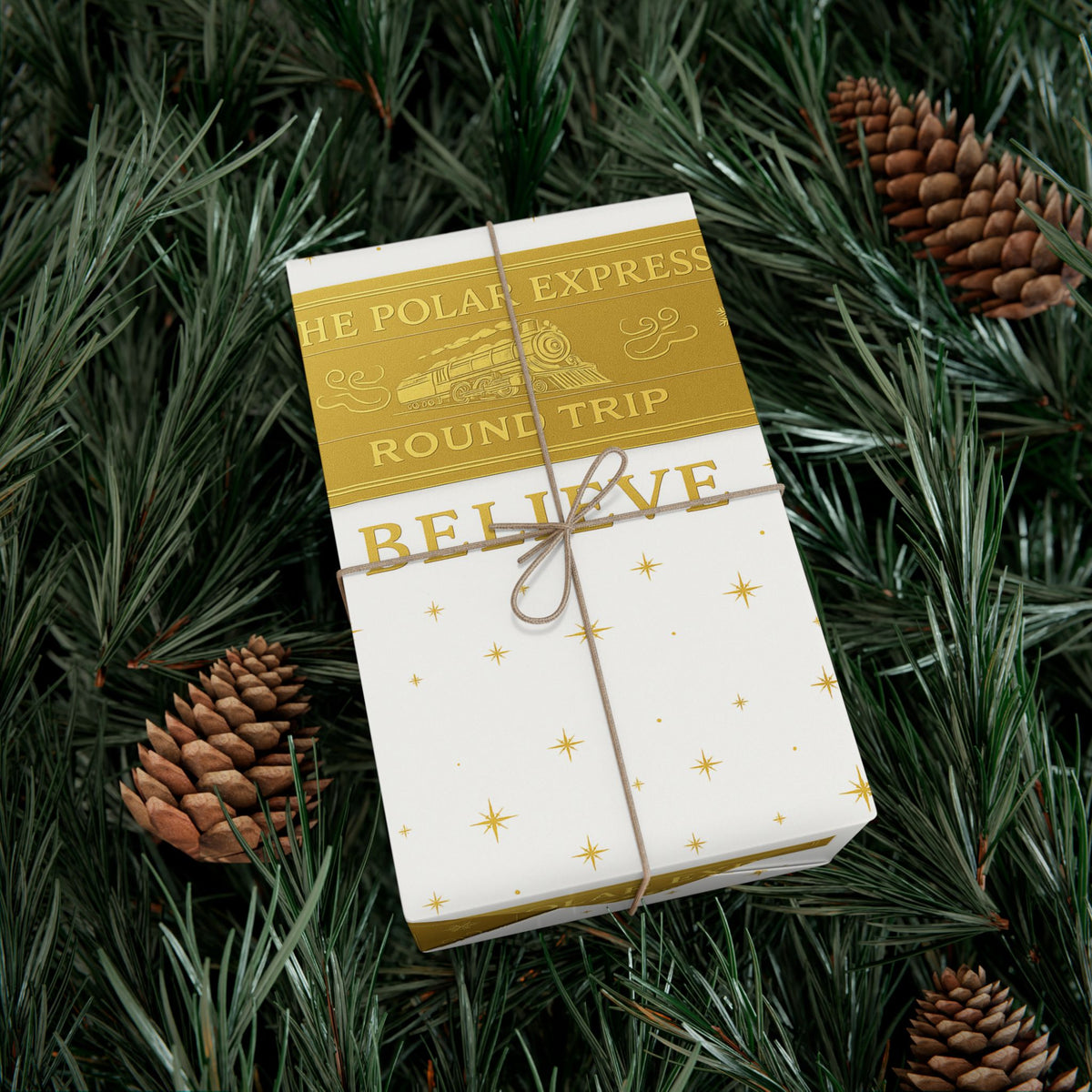 Christmas Golden Ticket Gift Wrap Papers - Polar Express Design for Holiday Parties, Movie Nights, DIY Gift Surprises. White and Gold
