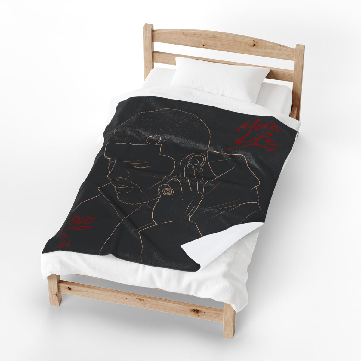 Drake Minimal Line Art Portrait with Red Script Velveteen Plush Blanket