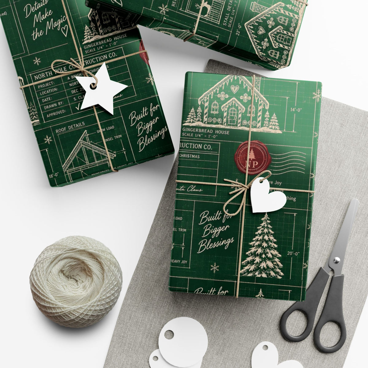 Christmas Blueprint Wrapping Paper – North Pole Architectural Plans Holiday Gift Wrap
