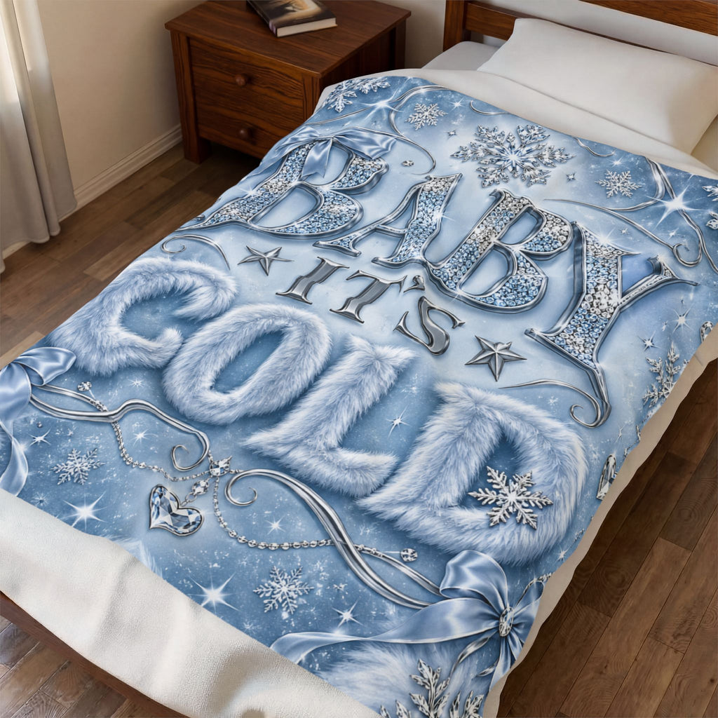 Baby It's Cold Velveteen Plush Blanket — Cozy Winter Snowflake Throw
