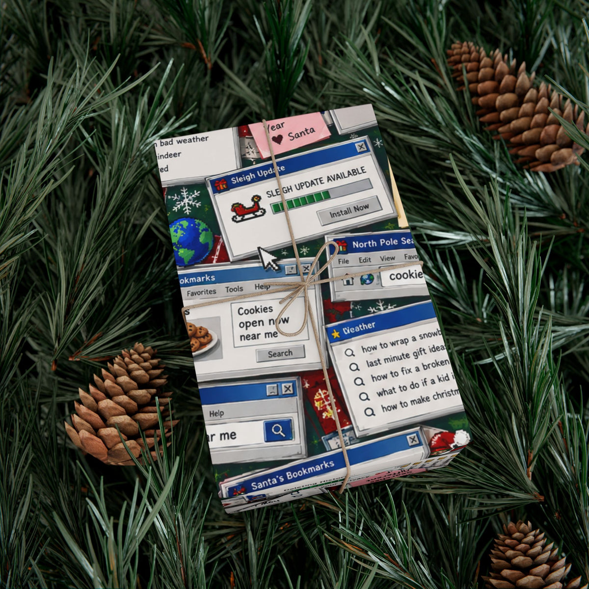 Santa’s Search History Christmas Wrapping Paper – Y2K Internet Holiday Gift Wrap