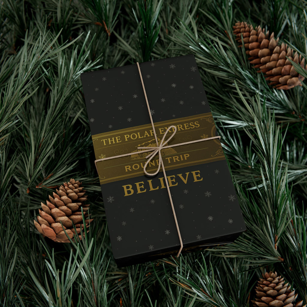 Christmas Golden Ticket Gift Wrap Papers - Polar Express Design for Holiday Parties, Movie Nights, DIY Gift Surprises. Black and Gold