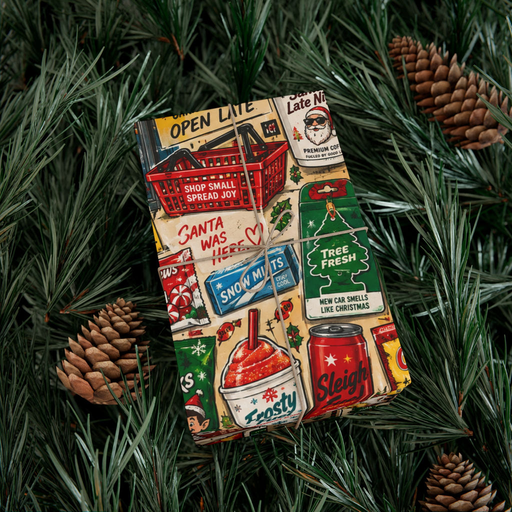 Christmas Convenience Store Wrapping Paper – Retro Holiday Snacks & Corner Store Gift Wrap