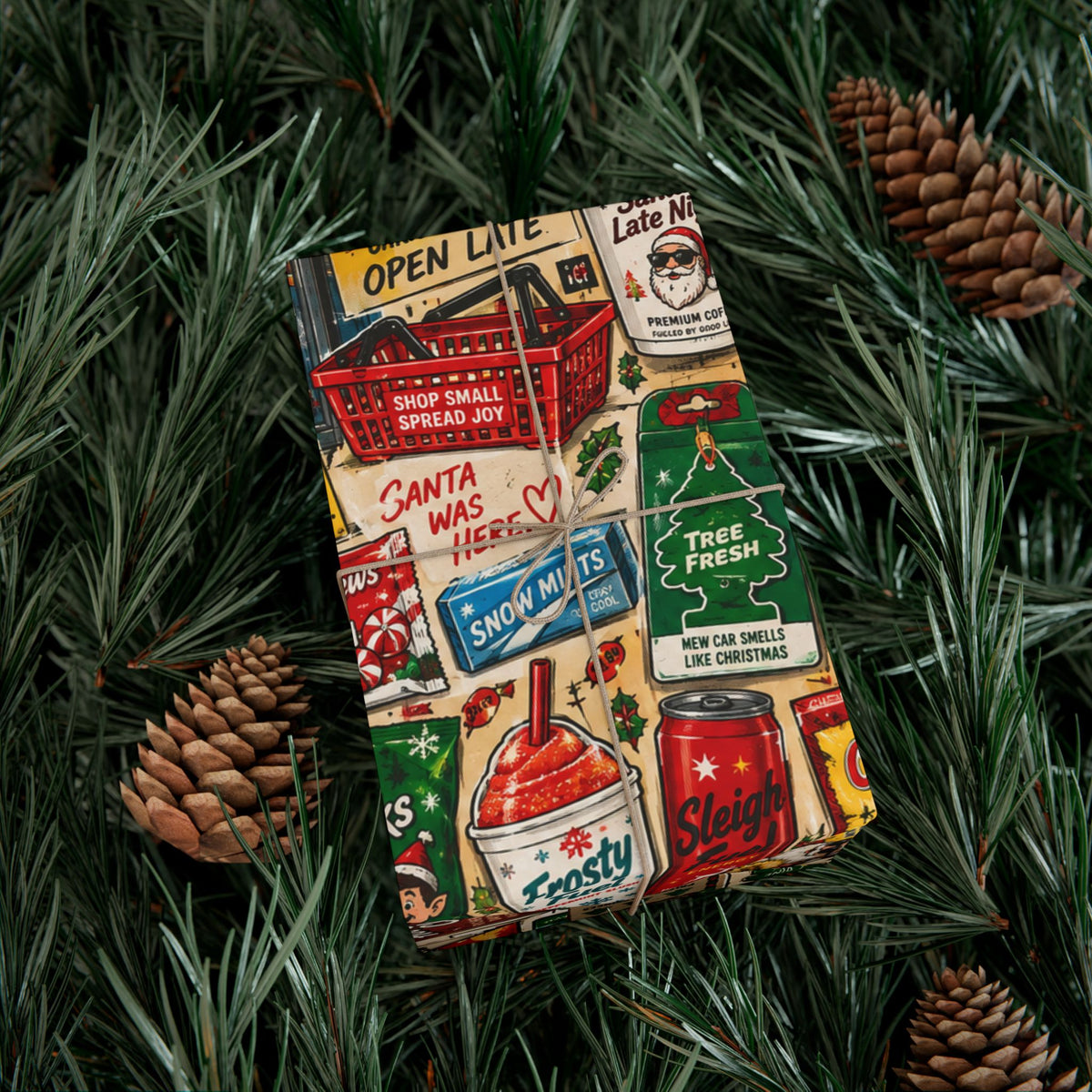 Christmas Convenience Store Wrapping Paper – Retro Holiday Snacks & Corner Store Gift Wrap