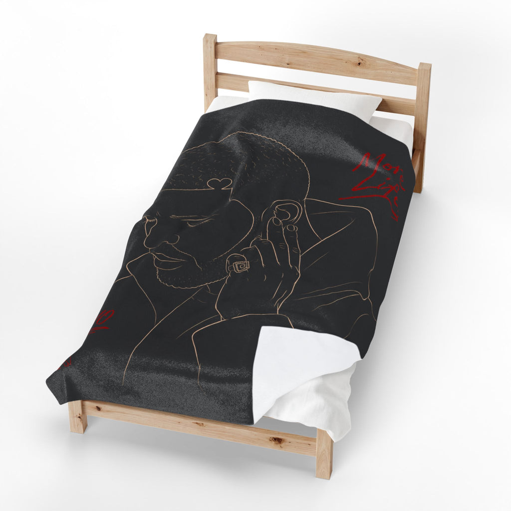Drake Minimal Line Art Portrait with Red Script Velveteen Plush Blanket