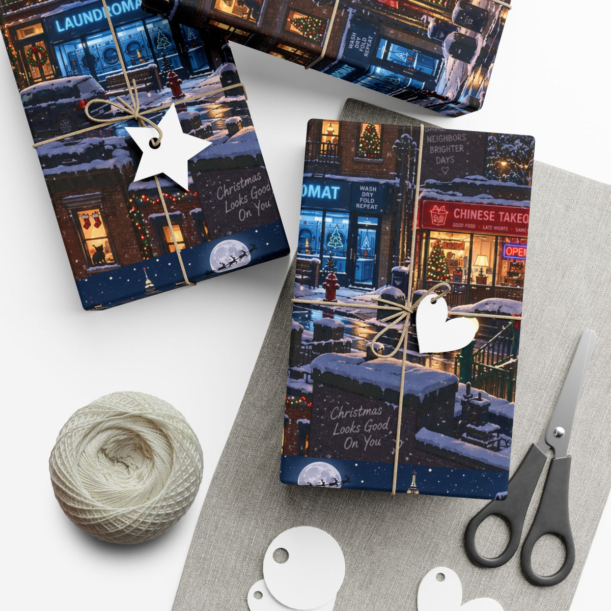 Christmas After Dark Wrapping Paper – Snowy City Christmas Eve Holiday Gift Wrap