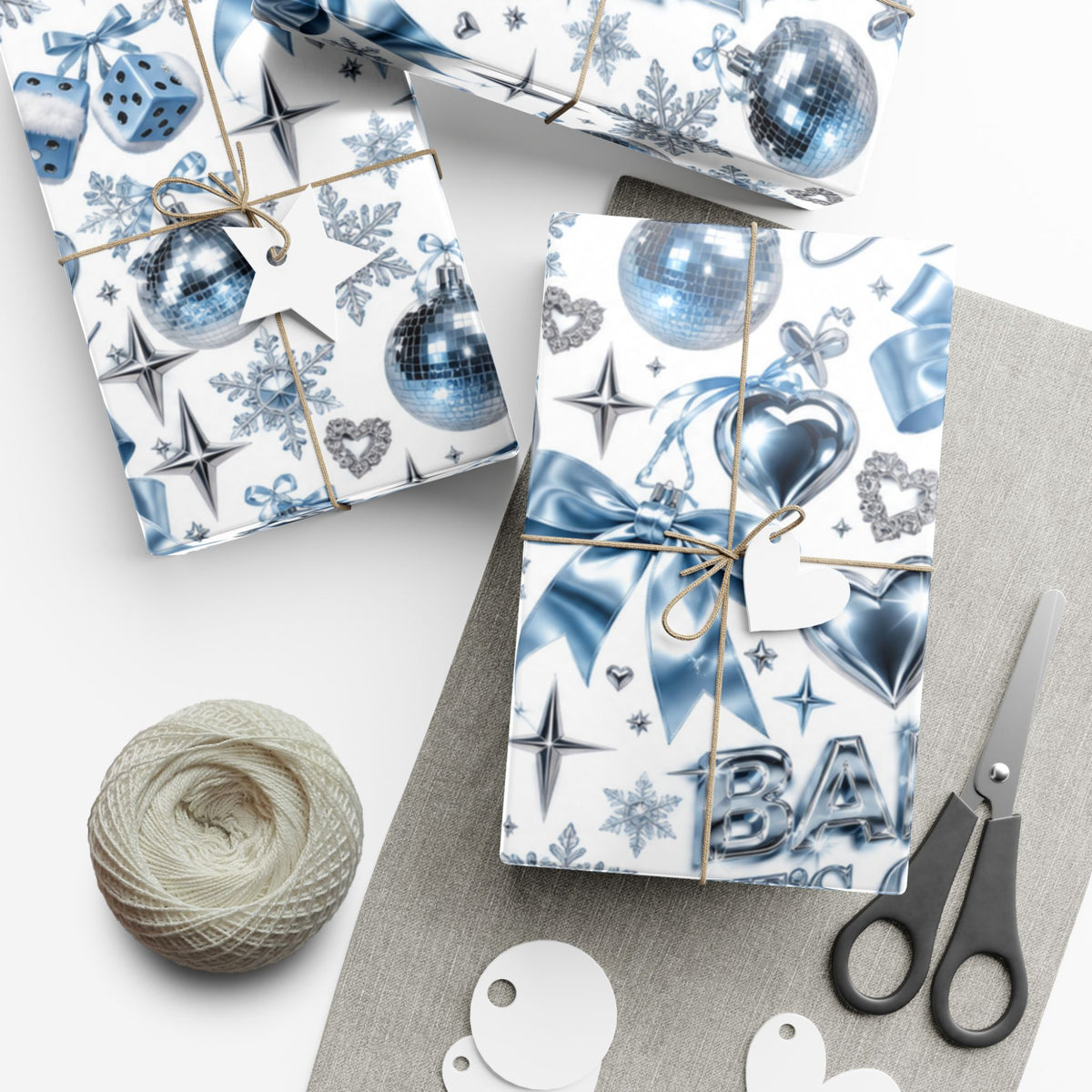 Baby It’s Cold Y2K Christmas Wrapping Paper – Icy Blue & Chrome Holiday Gift Wrap