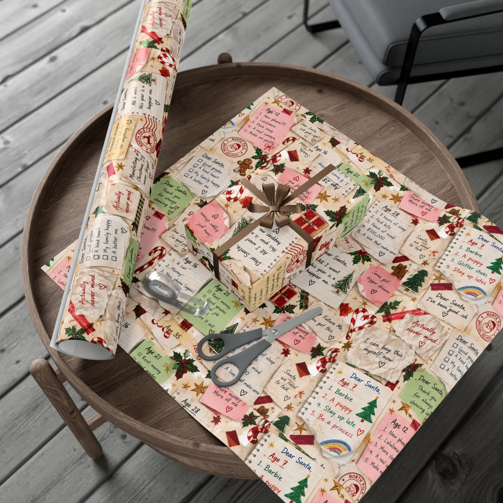 Dear Santa: Unsent Drafts Christmas Wrapping Paper – Funny Nostalgic Holiday Gift Wrap
