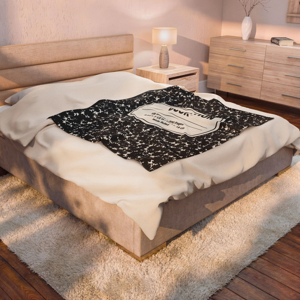 Composition Book Cover Velveteen Blanket | Black Marble Notebook Pattern