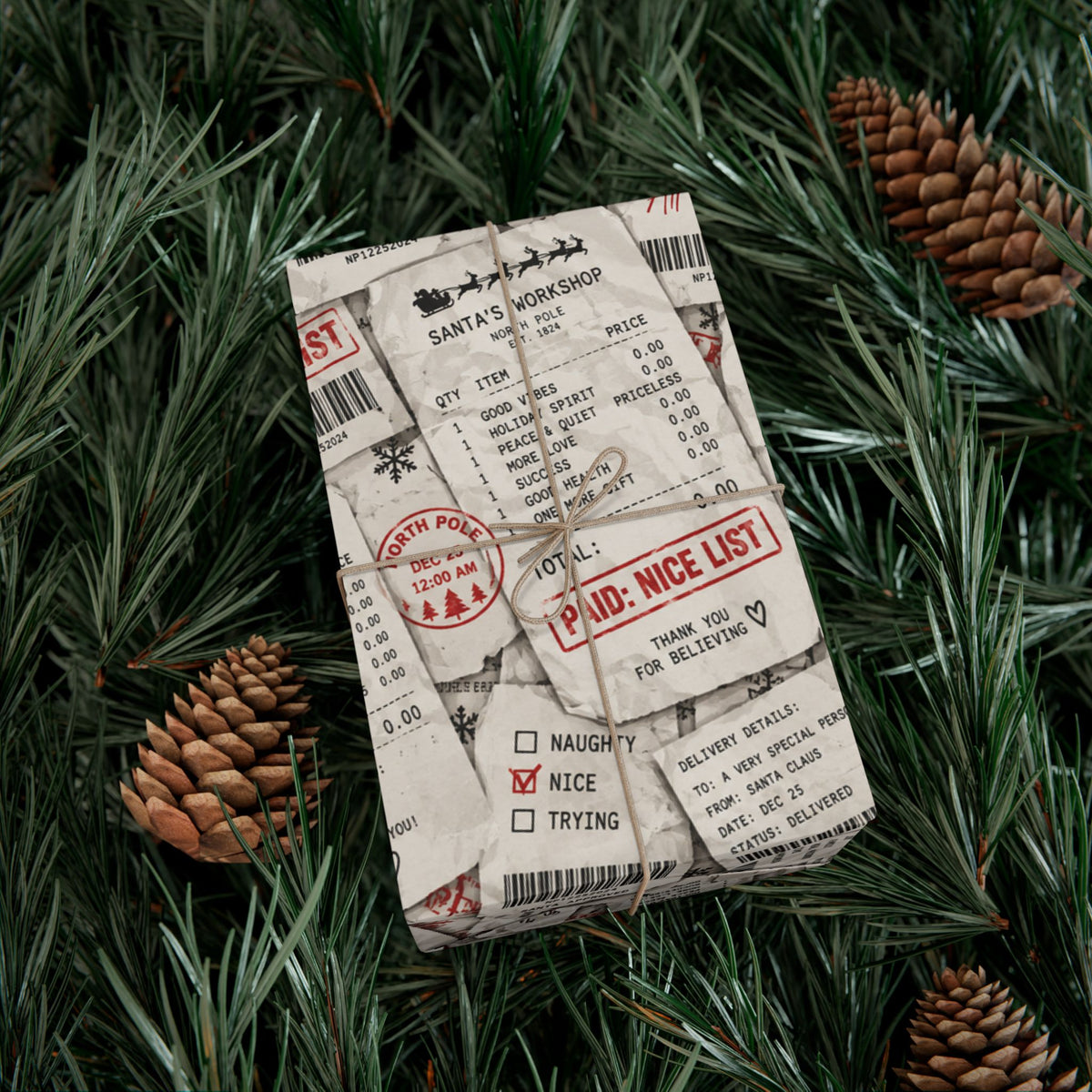 Receipt From Santa Christmas Wrapping Paper – Funny North Pole Receipt Holiday Gift Wrap