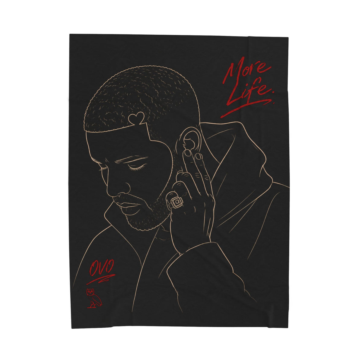 Drake Minimal Line Art Portrait with Red Script Velveteen Plush Blanket