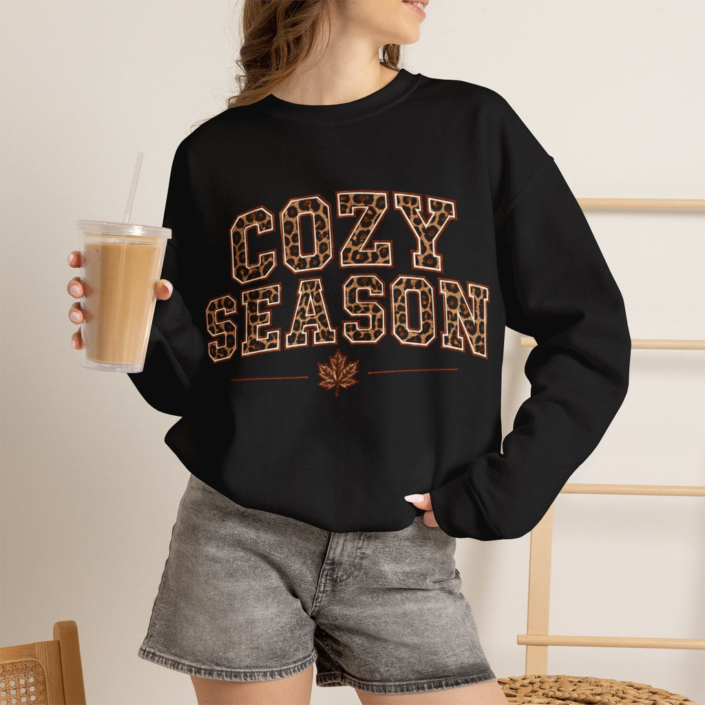 Cozy Season Sweatshirt — Leopard Print "Cozy Season" Fall Crewneck