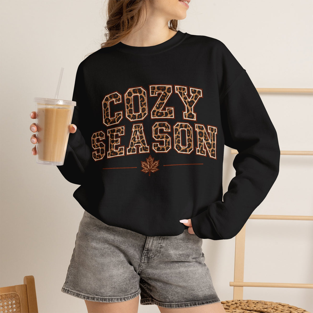 Cozy Season Sweatshirt — Leopard Print "Cozy Season" Fall Crewneck