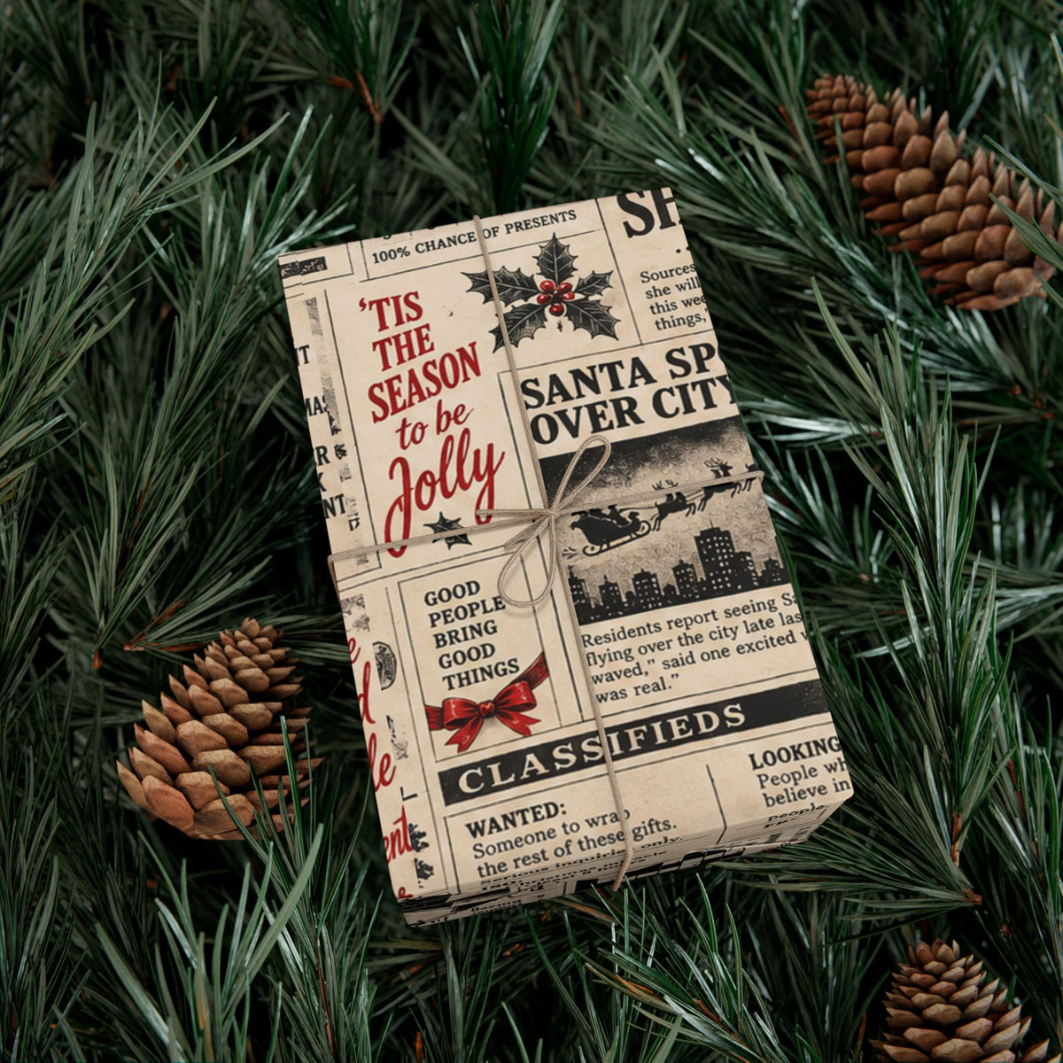 Christmas Classifieds Wrapping Paper – Funny Vintage Newspaper Holiday Gift Wrap