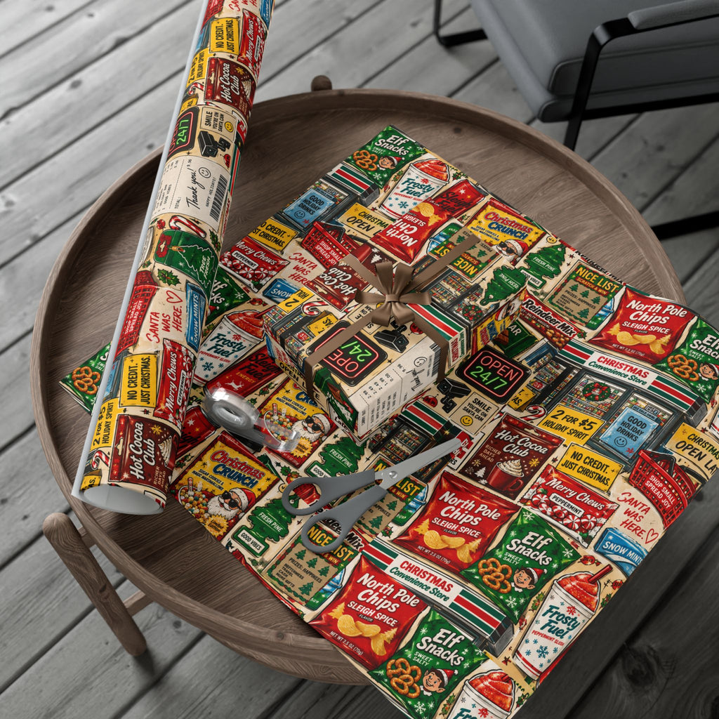 Christmas Convenience Store Wrapping Paper – Retro Holiday Snacks & Corner Store Gift Wrap