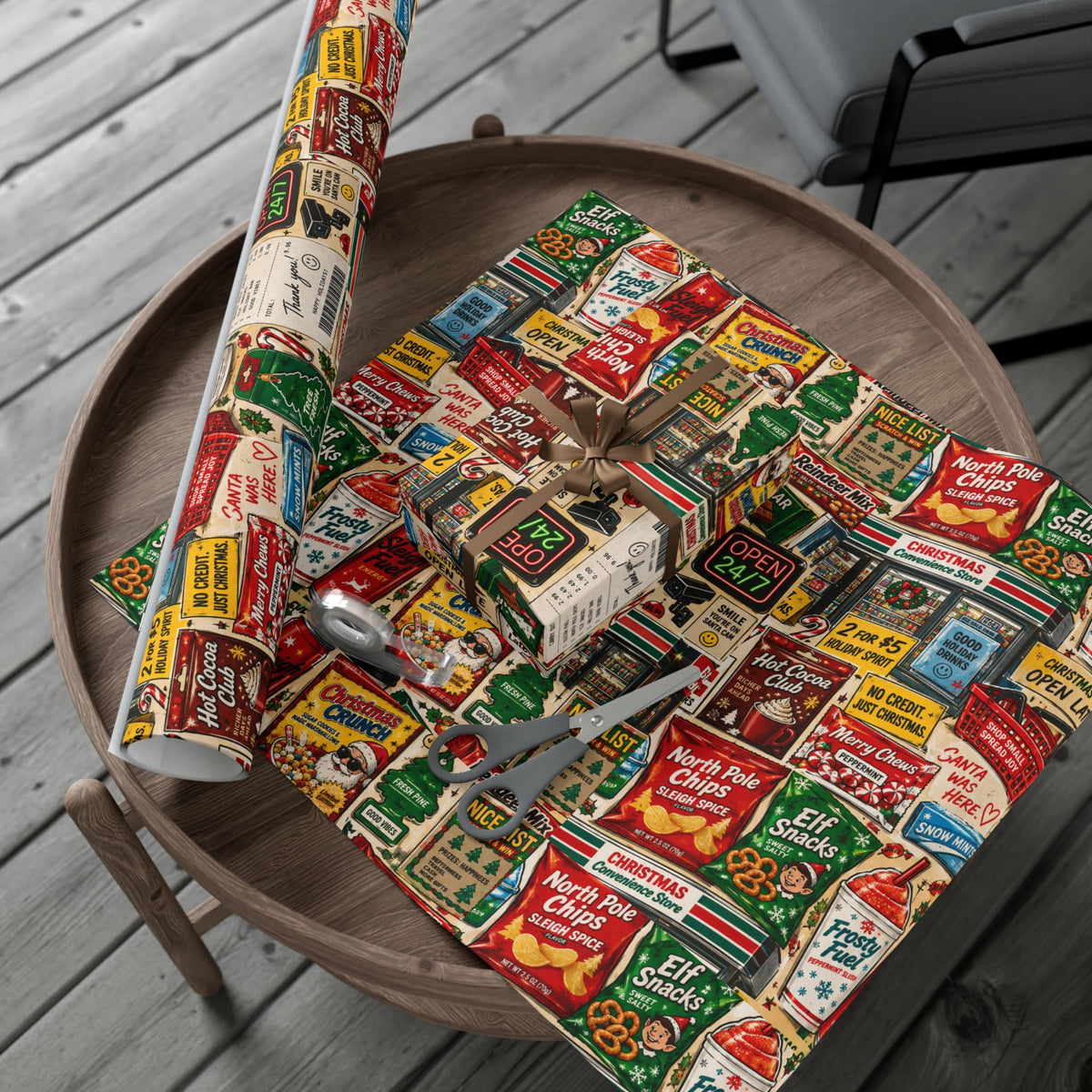 Christmas Convenience Store Wrapping Paper – Retro Holiday Snacks & Corner Store Gift Wrap