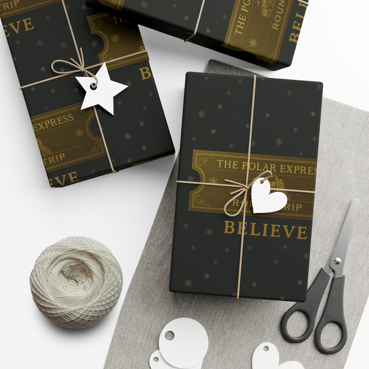 Christmas Golden Ticket Gift Wrap Papers - Polar Express Design for Holiday Parties, Movie Nights, DIY Gift Surprises. Black and Gold
