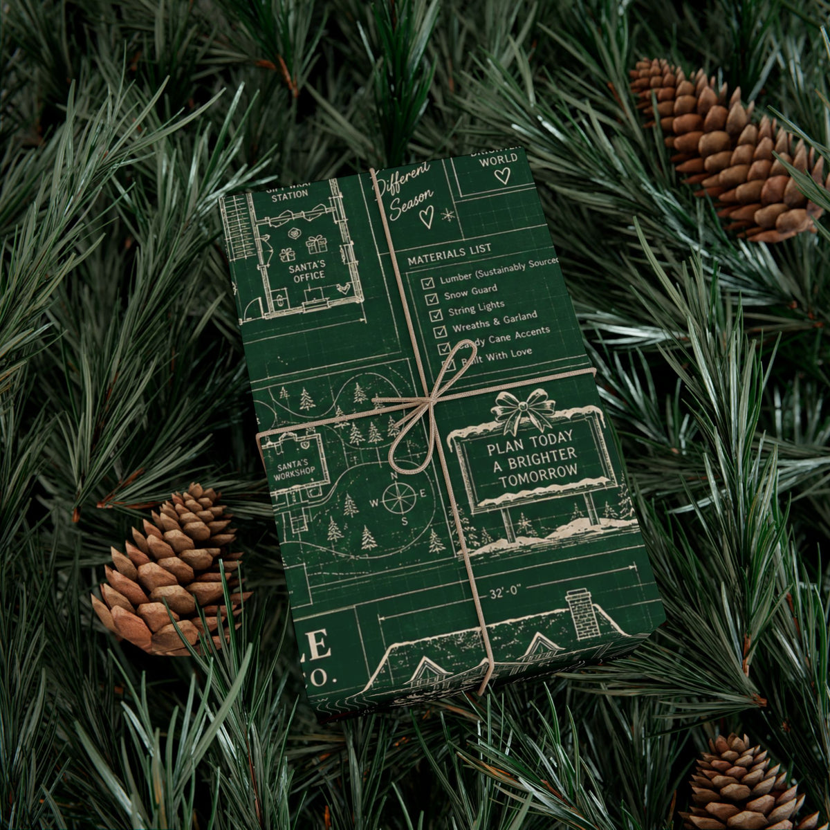 Christmas Blueprint Wrapping Paper – North Pole Architectural Plans Holiday Gift Wrap