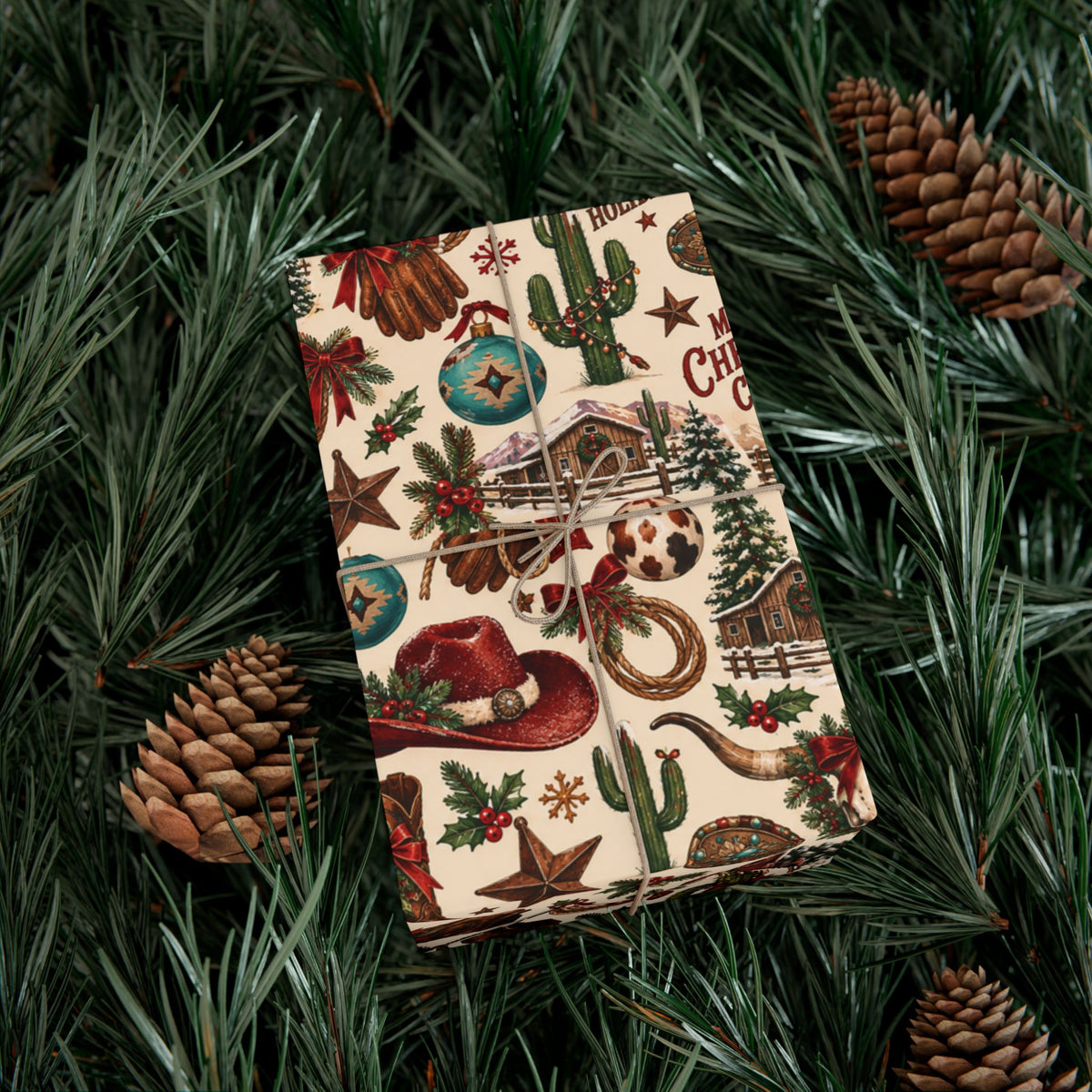 Merry Christmas, Cowboy Wrapping Paper – Western Cowboy Holiday Gift Wrap