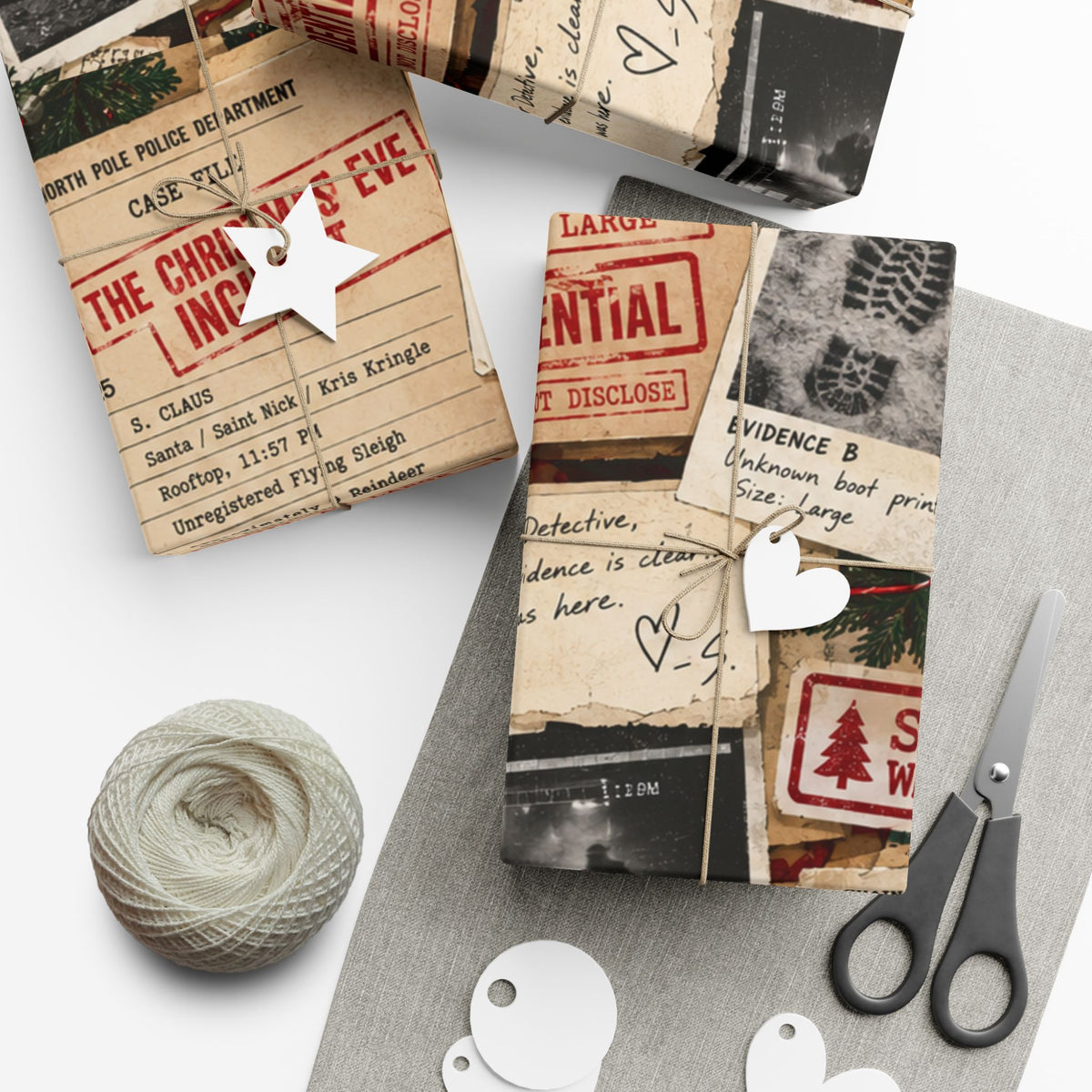 Santa’s Evidence Locker Christmas Wrapping Paper – Funny Christmas Eve Investigation Gift Wrap