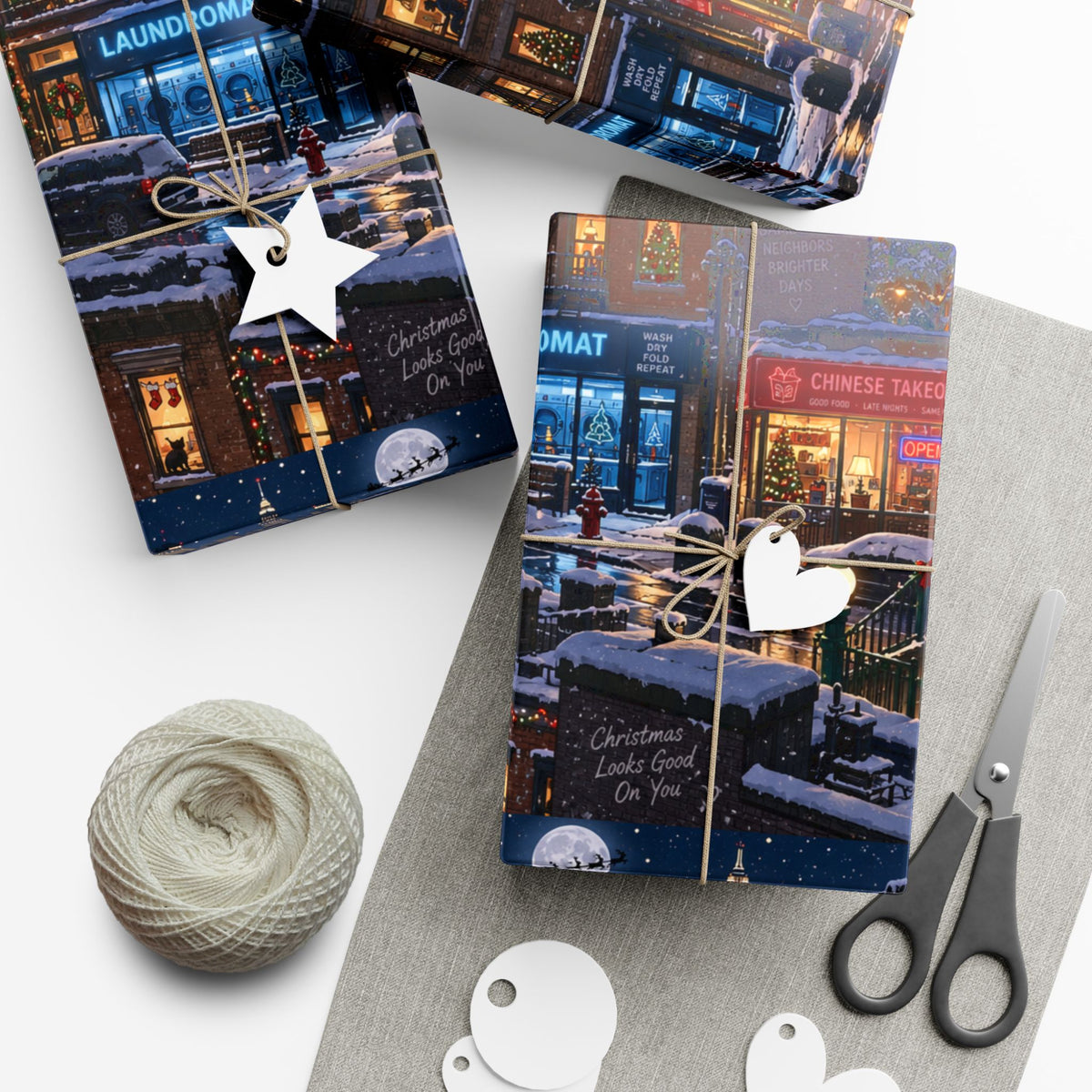 Christmas After Dark Wrapping Paper – Snowy City Christmas Eve Holiday Gift Wrap