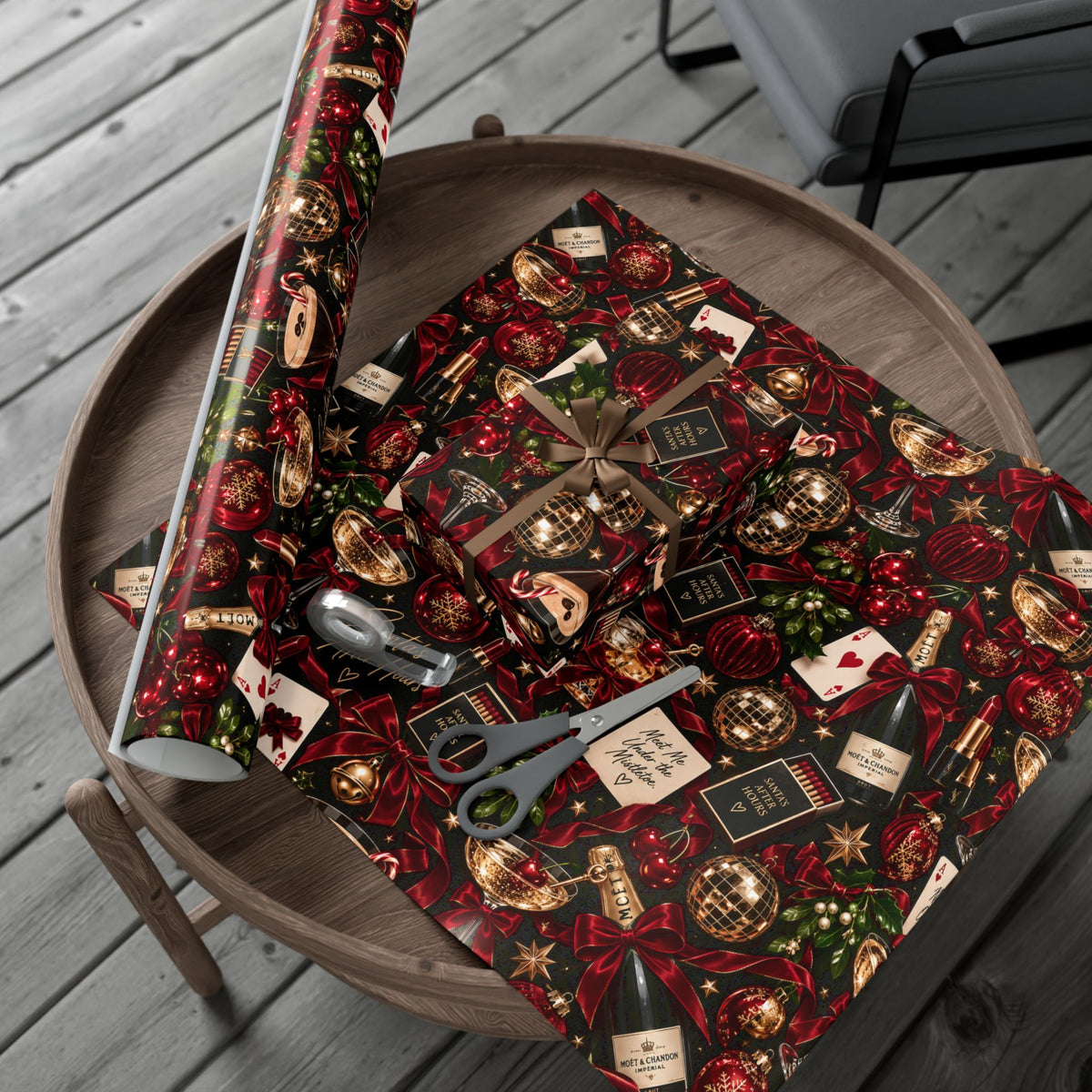 Santa’s After Hours Christmas Wrapping Paper – Naughty Cocktail & Luxury Holiday Gift Wrap