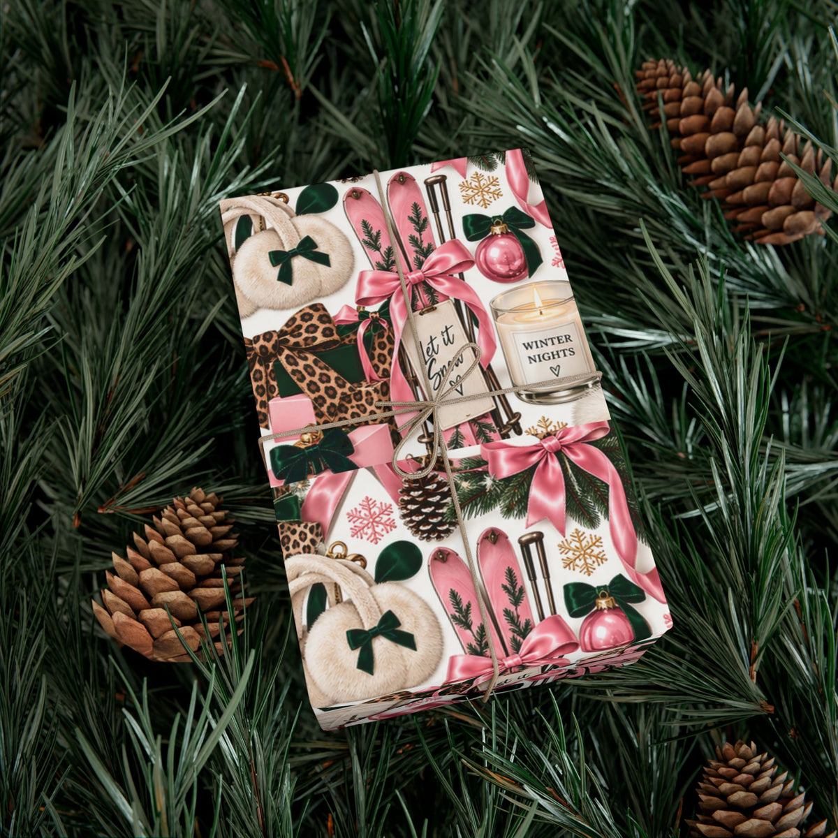Cozy Season Christmas Wrapping Paper – Pink, Leopard & Emerald Winter Gift Wrap