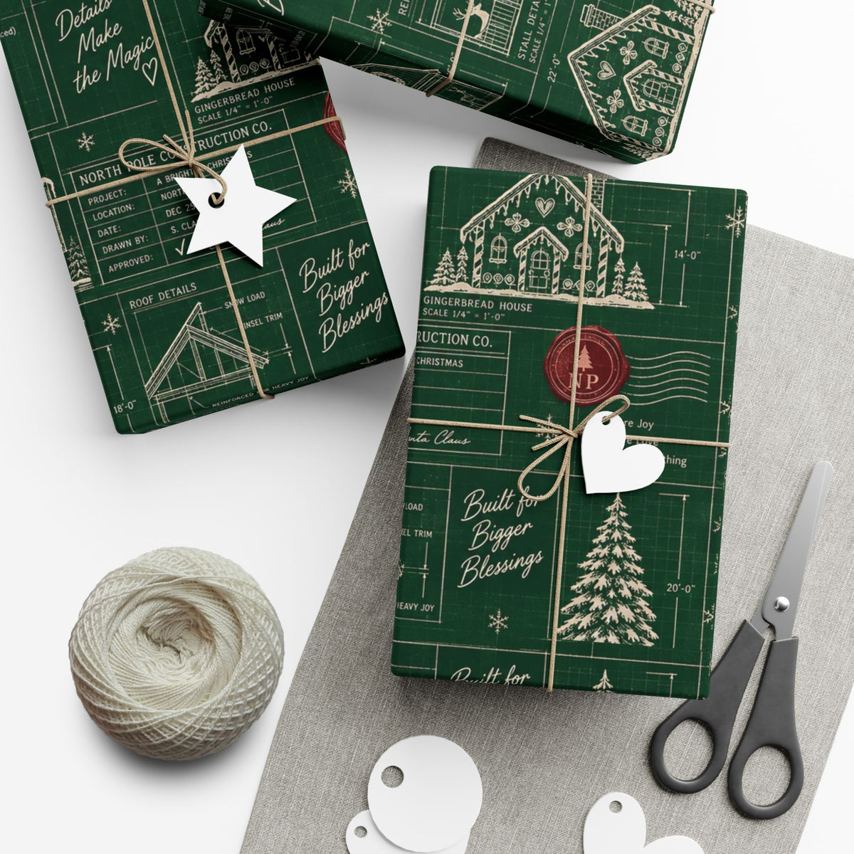 Christmas Blueprint Wrapping Paper – North Pole Architectural Plans Holiday Gift Wrap