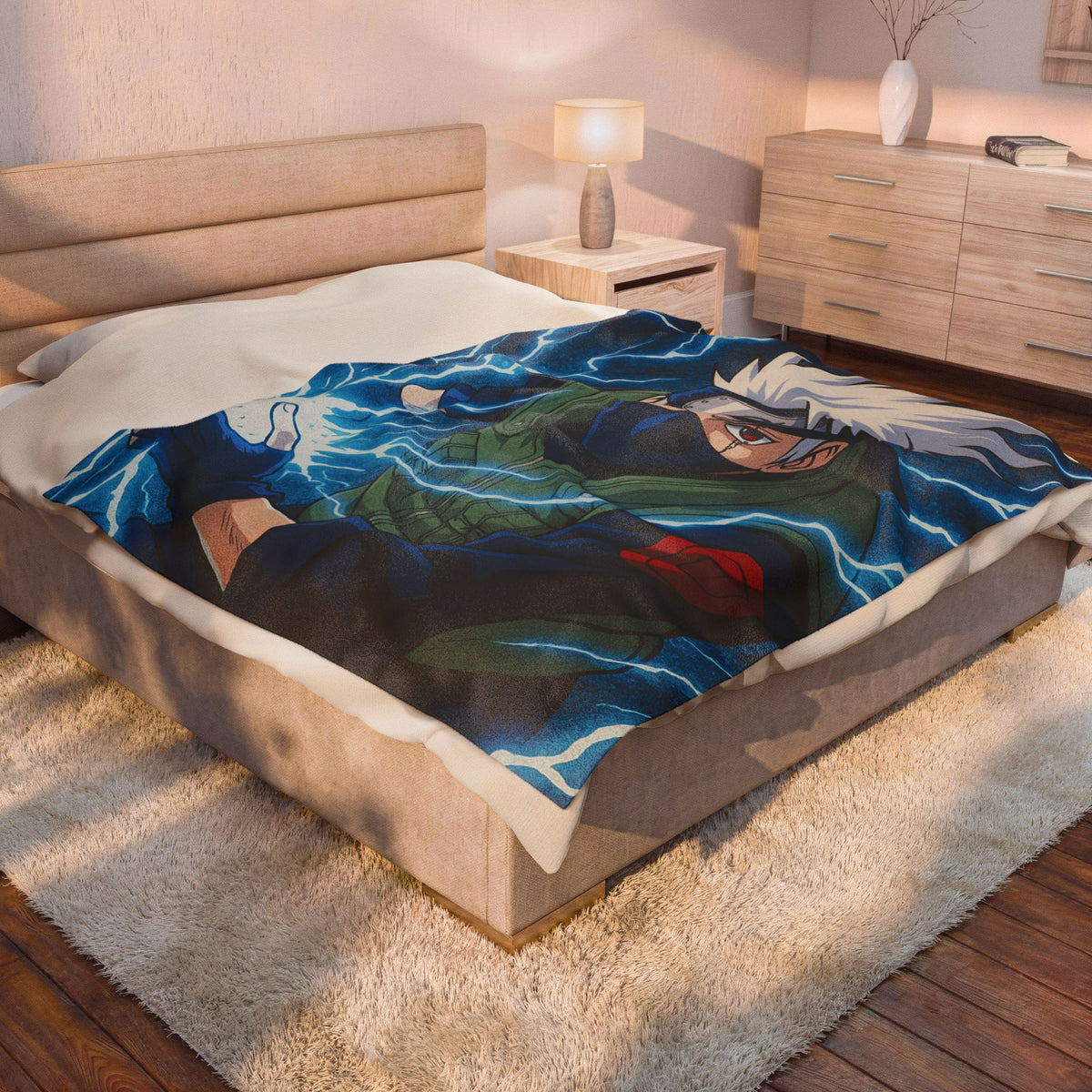 Kakashi Lightning Rasengan Anime Gift Plush Blanket | Anime Ninja Illustration