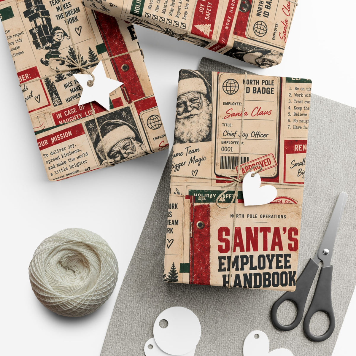 Santa’s Employee Handbook Christmas Wrapping Paper – Funny North Pole Office Holiday Gift Wrap