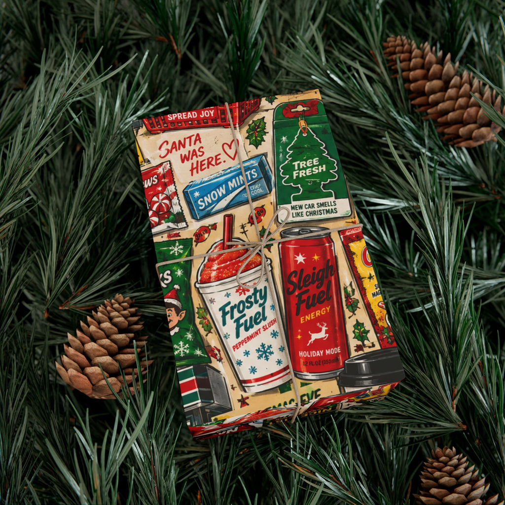 Christmas Convenience Store Wrapping Paper – Retro Holiday Snacks & Corner Store Gift Wrap