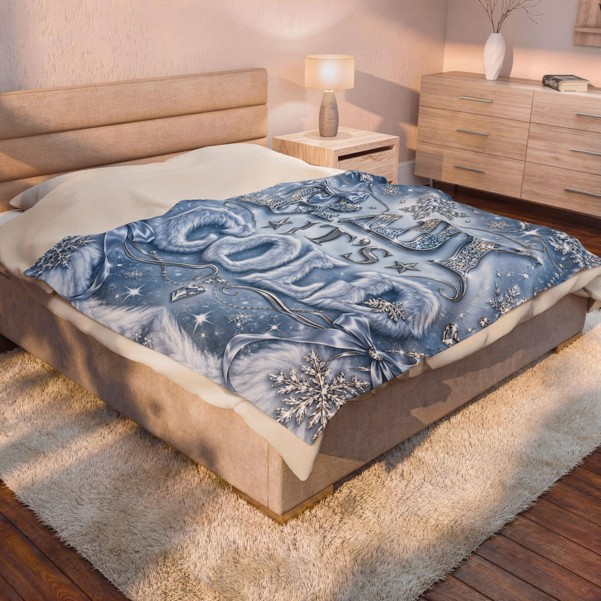 Baby It's Cold Velveteen Plush Blanket — Cozy Winter Snowflake Throw