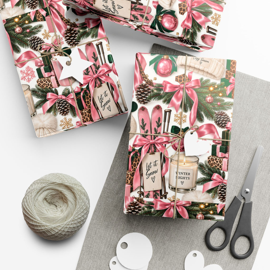 Cozy Season Christmas Wrapping Paper – Pink, Leopard & Emerald Winter Gift Wrap