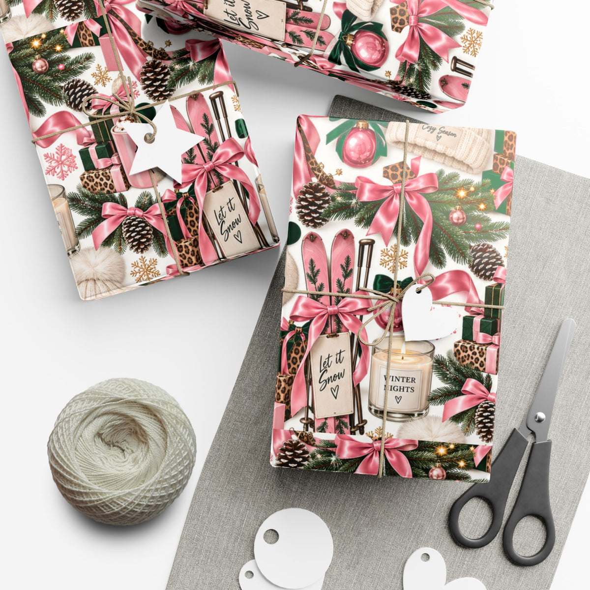 Cozy Season Christmas Wrapping Paper – Pink, Leopard & Emerald Winter Gift Wrap
