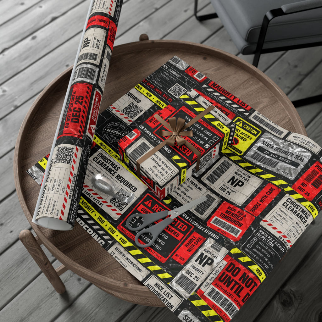 Do Not Open Until Christmas Wrapping Paper – North Pole Security Warning Gift Wrap