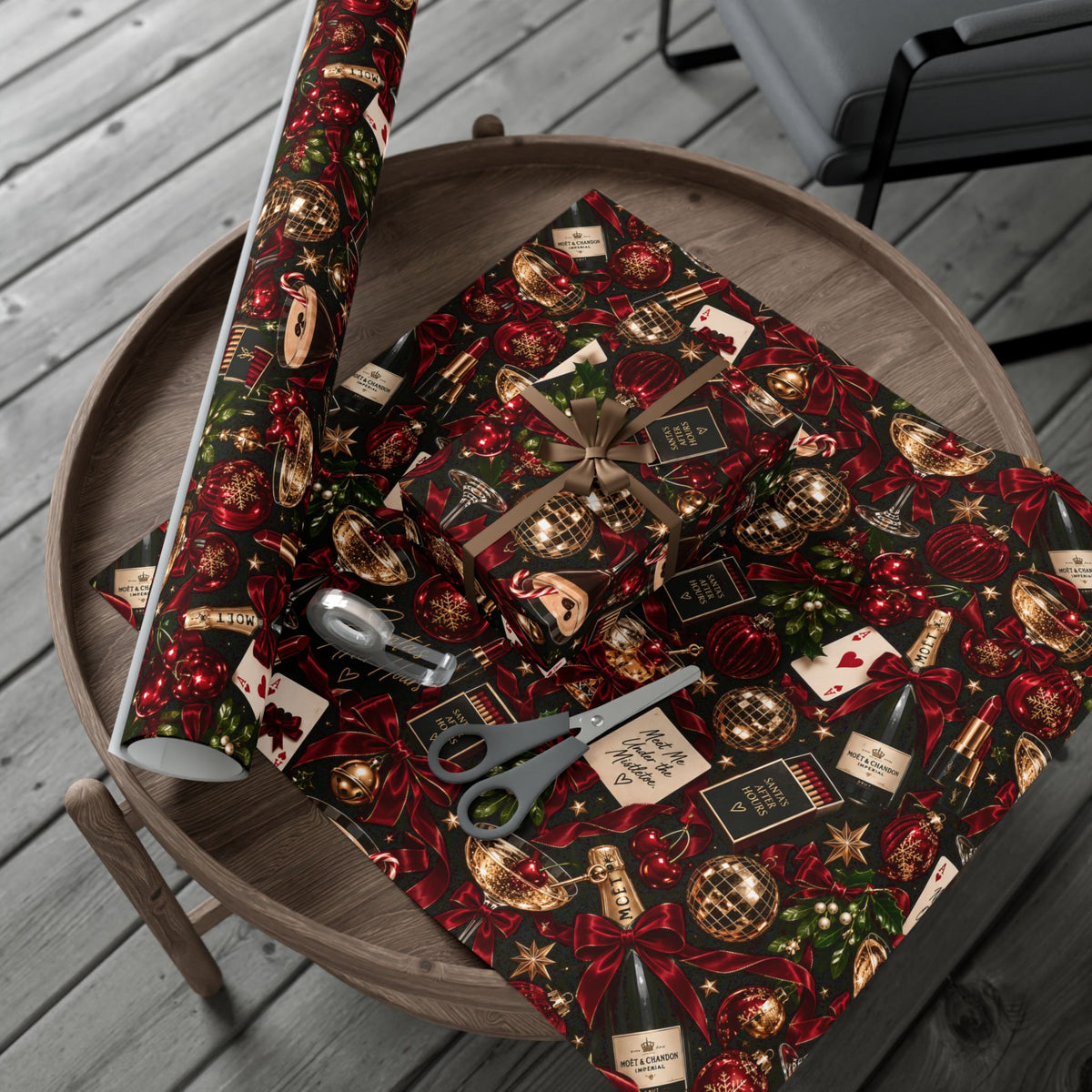 Santa’s After Hours Christmas Wrapping Paper – Naughty Cocktail & Luxury Holiday Gift Wrap
