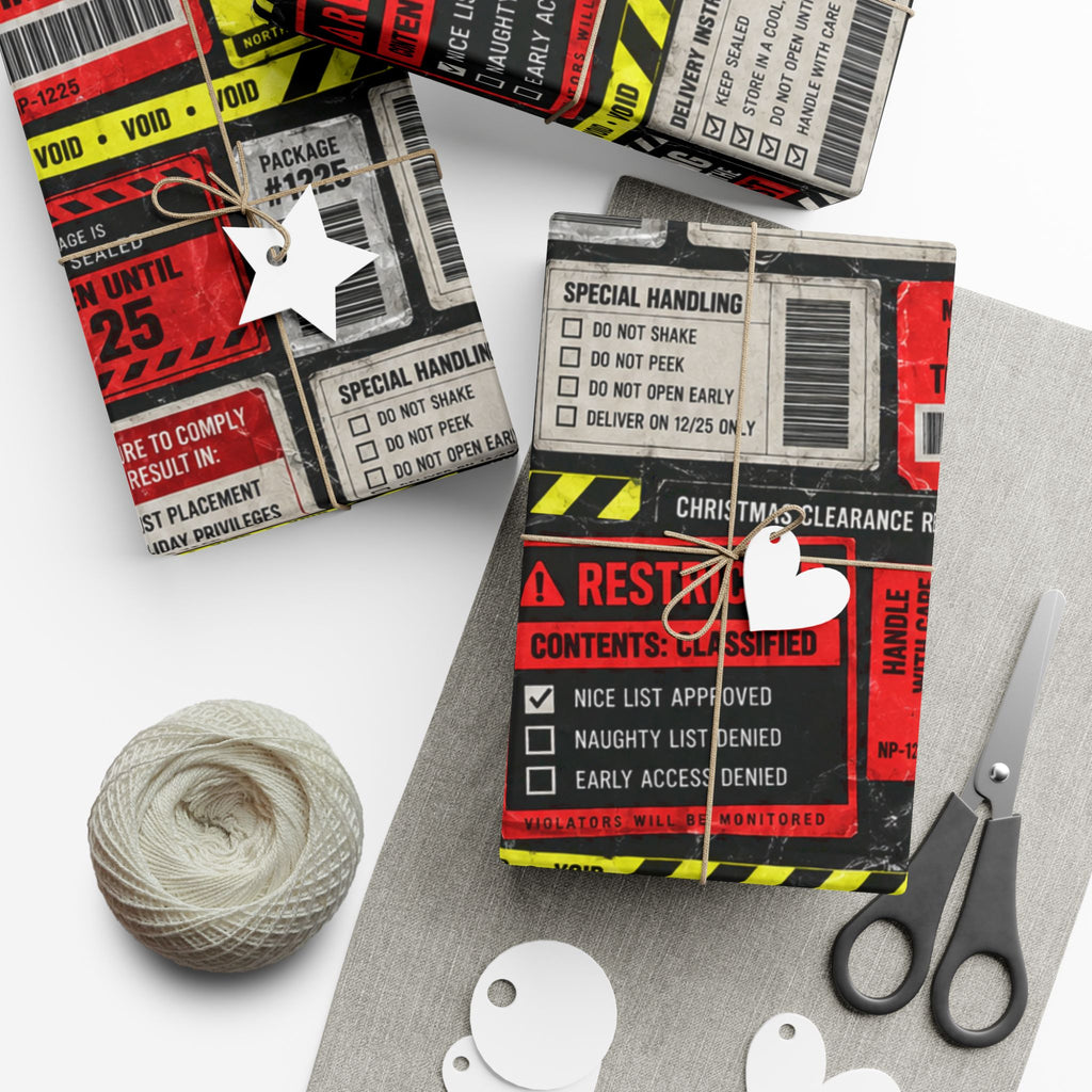 Do Not Open Until Christmas Wrapping Paper – North Pole Security Warning Gift Wrap