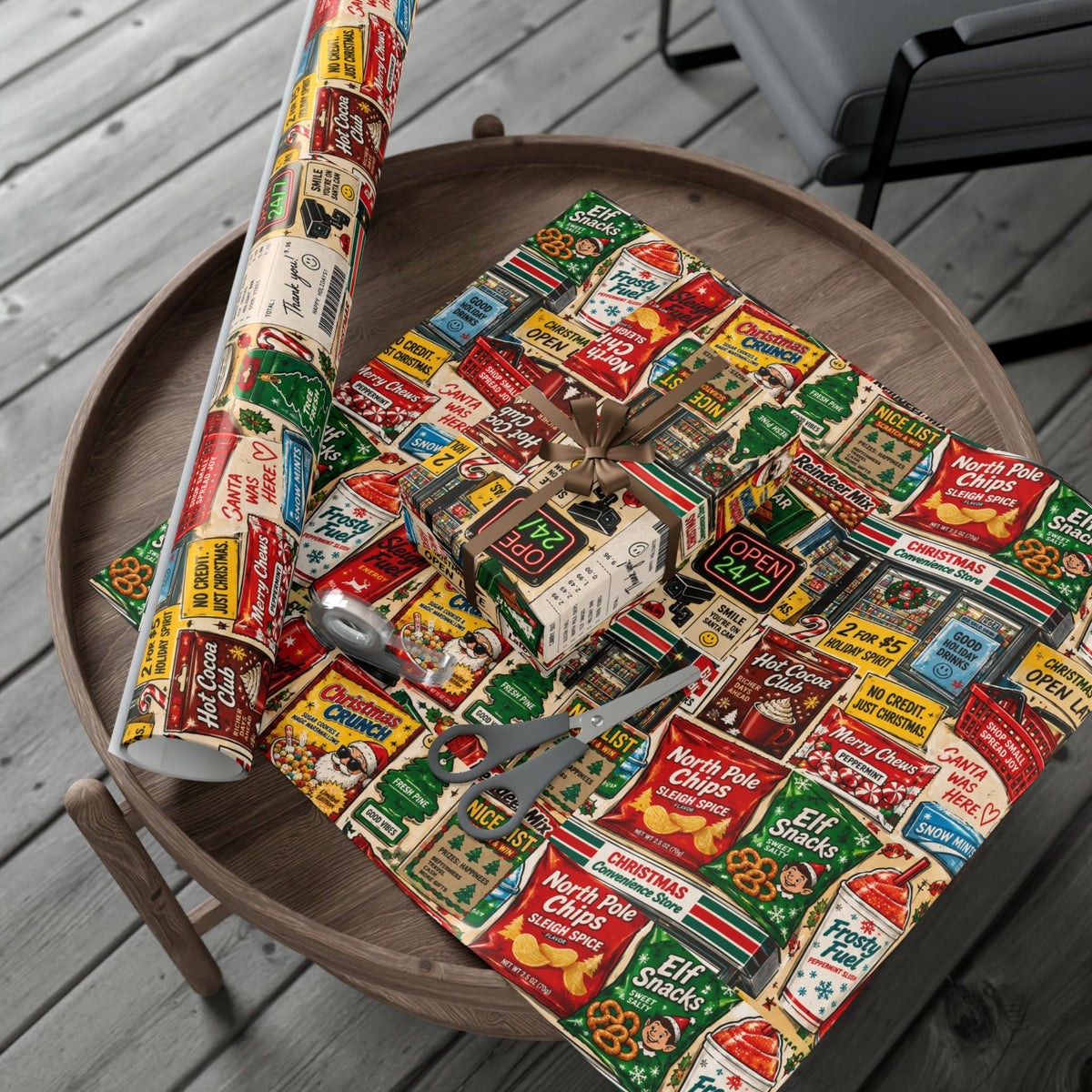 Christmas Convenience Store Wrapping Paper – Retro Holiday Snacks & Corner Store Gift Wrap