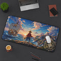 Pirate Sunset Scene Desk Mat | One Piece Inspired Ocean Ship Compass Anime Illustration