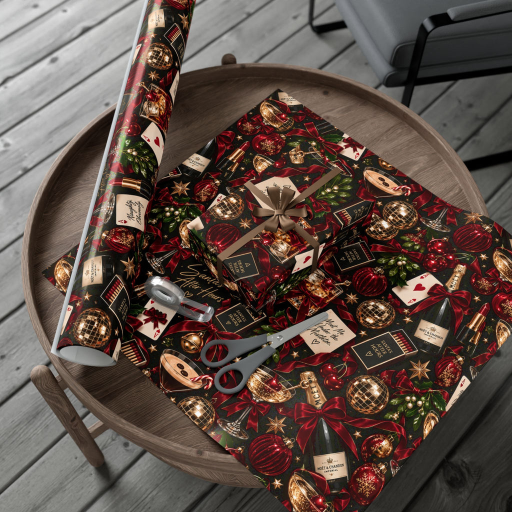 Santa’s After Hours Christmas Wrapping Paper – Naughty Cocktail & Luxury Holiday Gift Wrap