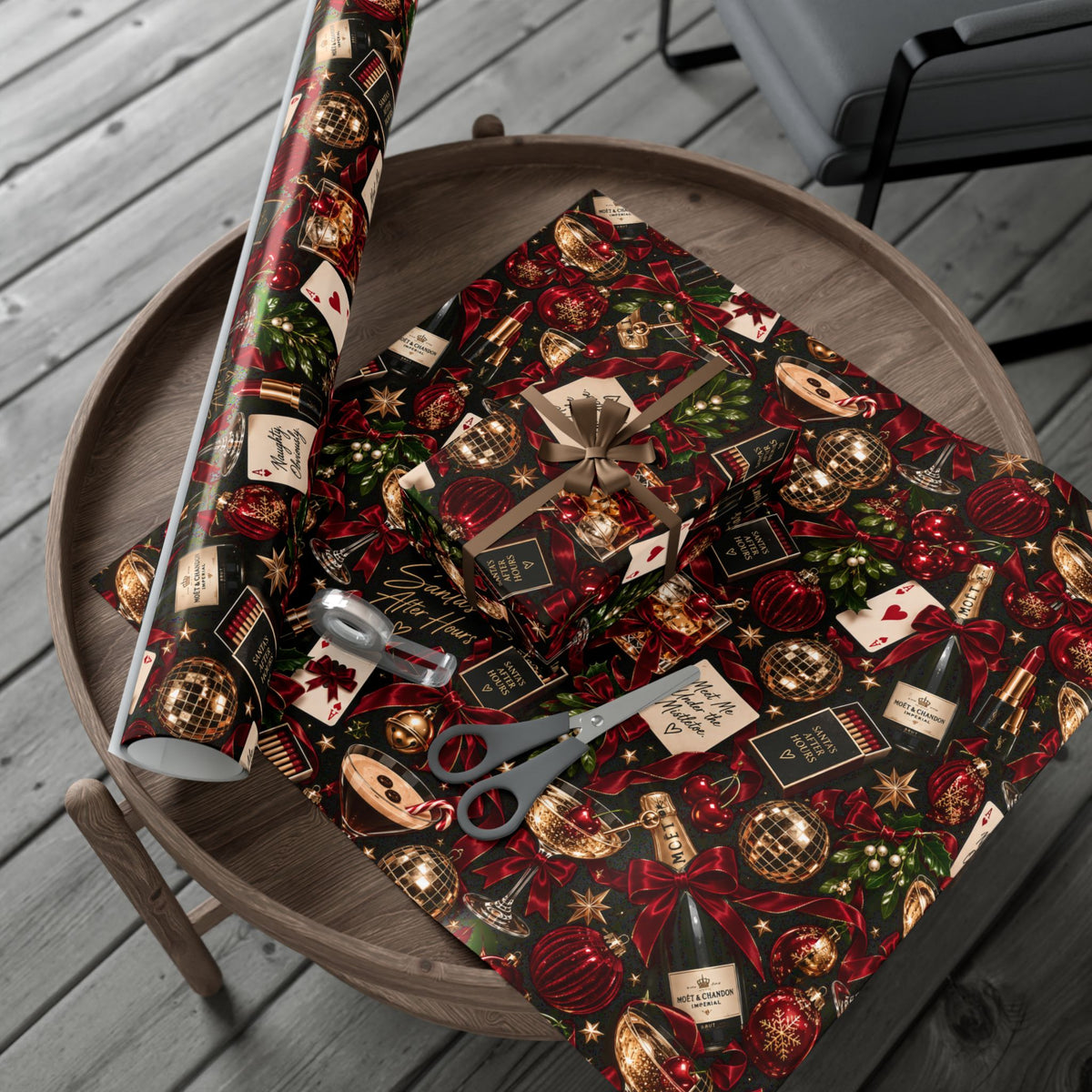 Santa’s After Hours Christmas Wrapping Paper – Naughty Cocktail & Luxury Holiday Gift Wrap