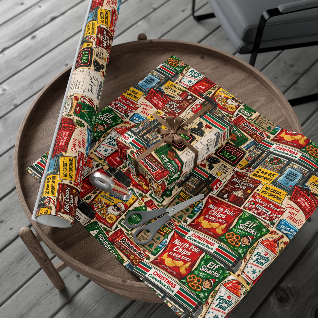 Christmas Convenience Store Wrapping Paper – Retro Holiday Snacks & Corner Store Gift Wrap