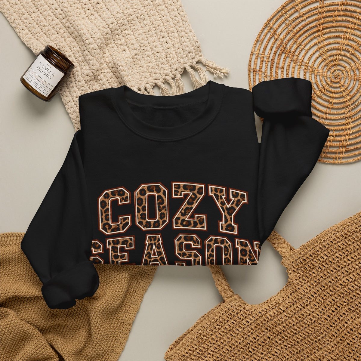 Cozy Season Sweatshirt — Leopard Print "Cozy Season" Fall Crewneck