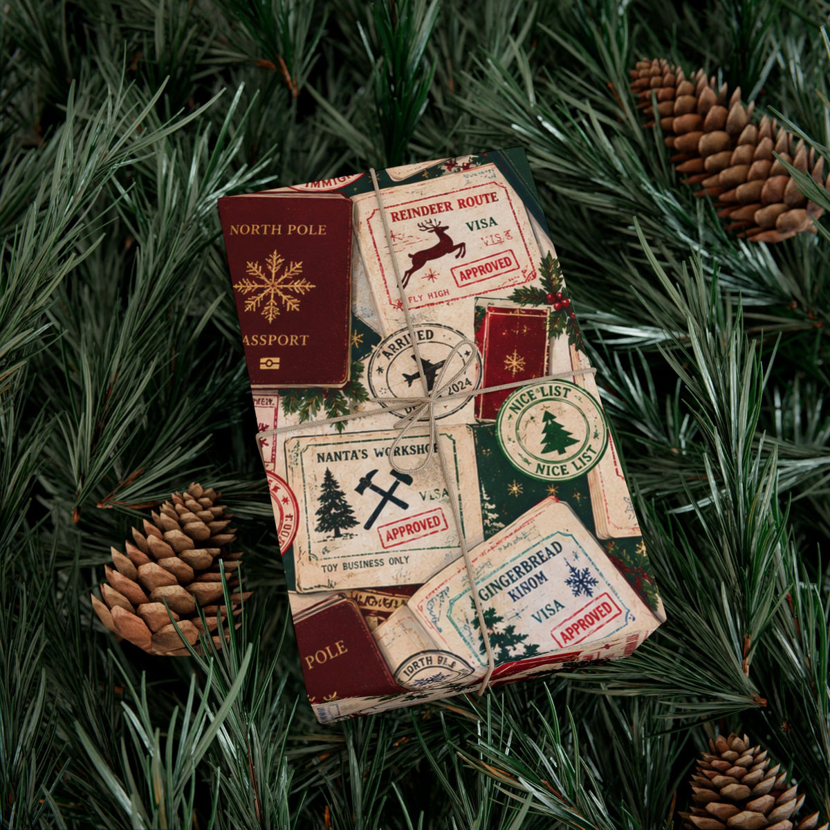 Christmas Passport Wrapping Paper – North Pole Holiday Travel Gift Wrap