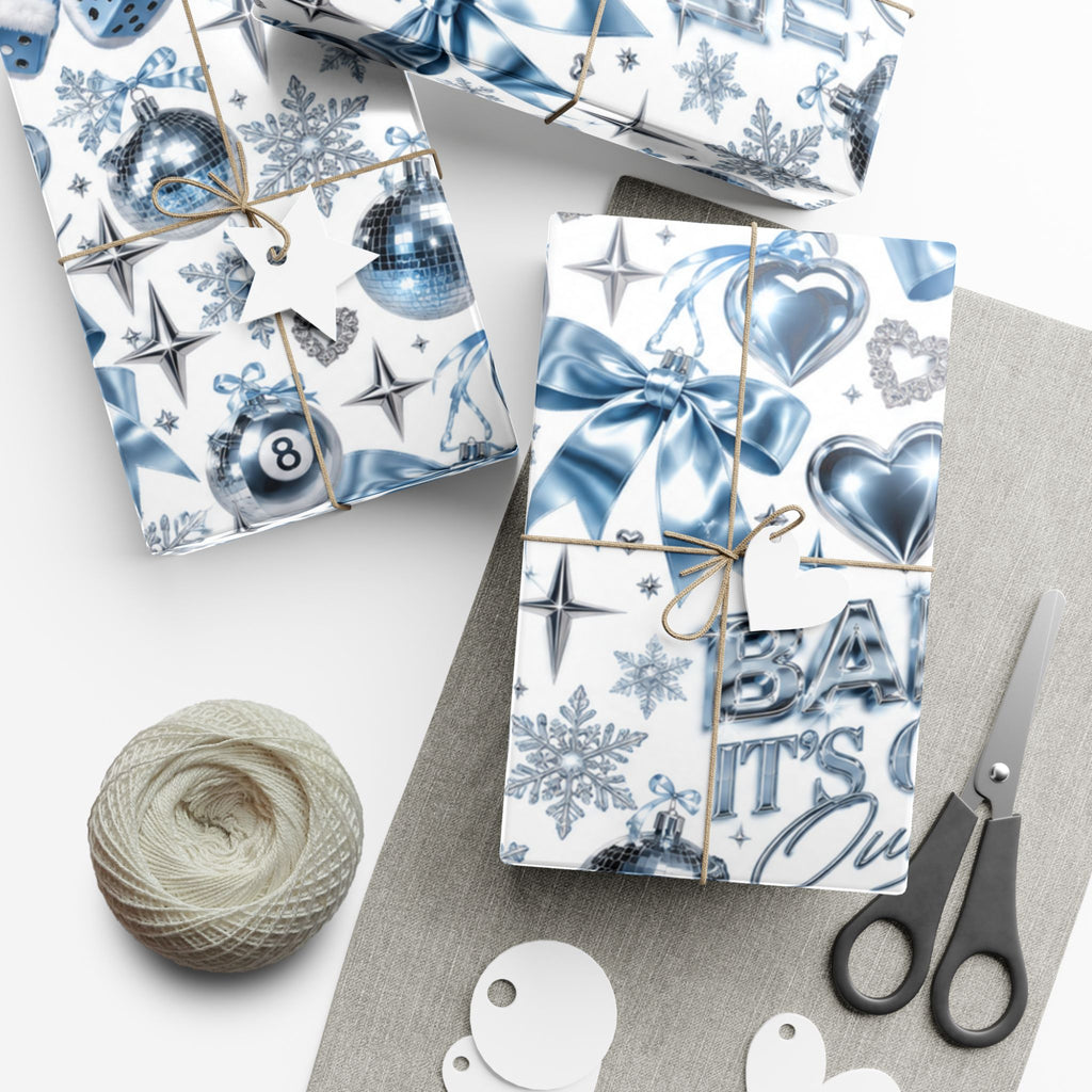 Baby It’s Cold Y2K Christmas Wrapping Paper – Icy Blue & Chrome Holiday Gift Wrap