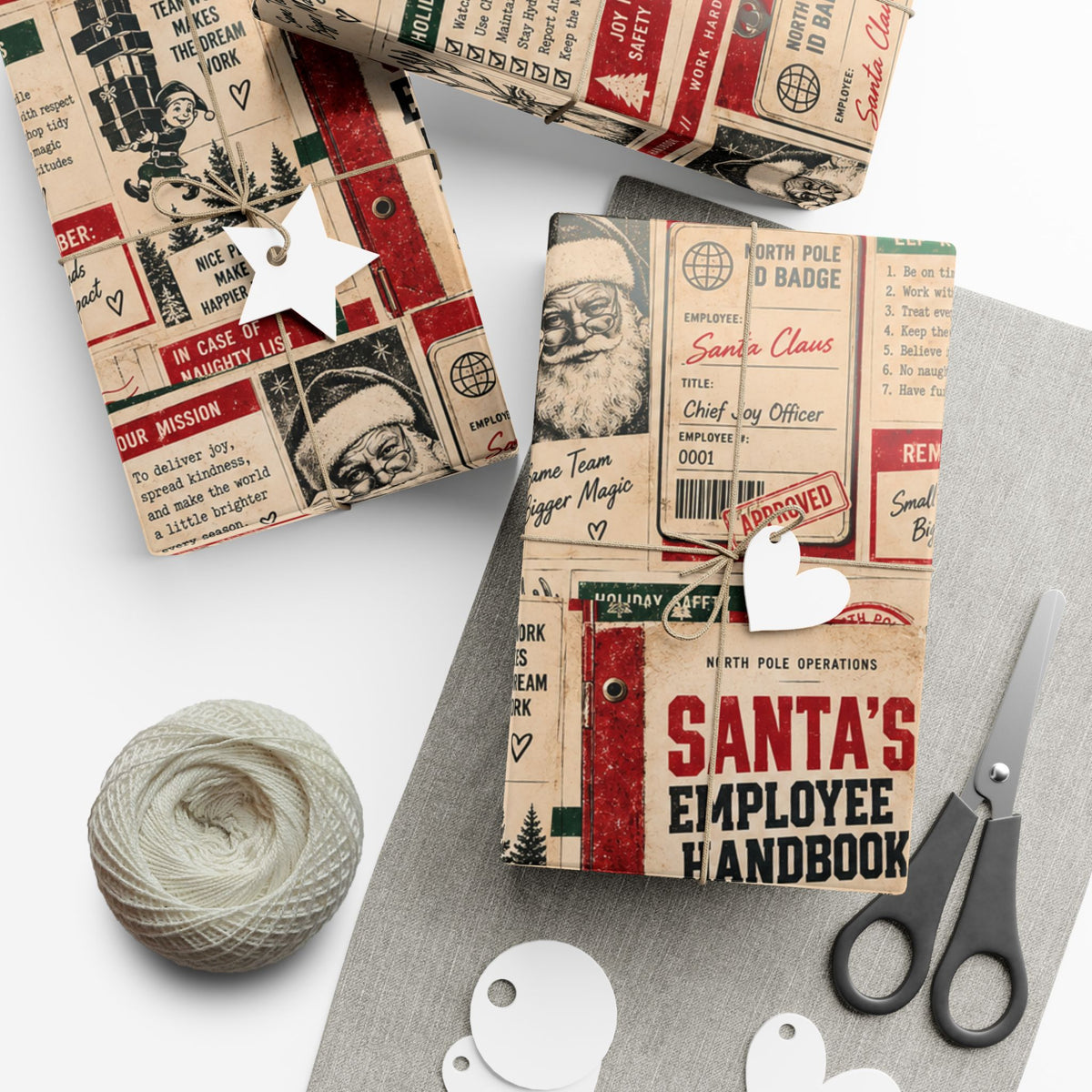 Santa’s Employee Handbook Christmas Wrapping Paper – Funny North Pole Office Holiday Gift Wrap